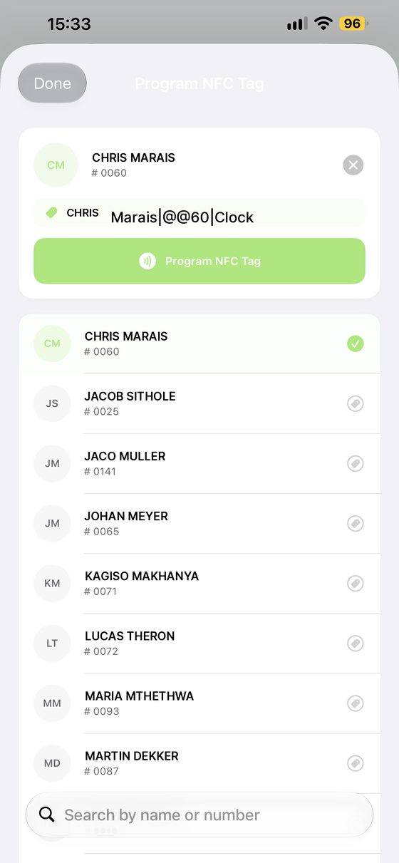 Programming an NFC tag to an employee